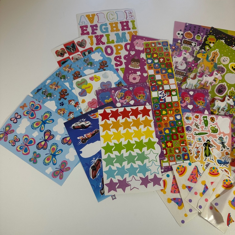 Assorted Sticker Lot Paw Patrol Hot Wheels Unicorns Hearts Crafts 25+ Sheets